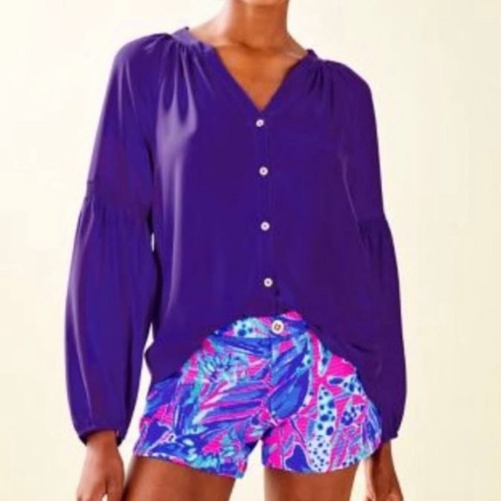 LILLY PULITZER ANELA ROYAL BLUE L/S TOP SHIRT SMALL